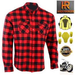 Men Motorbike Flannel Lumberjack Red Shirt Reinforced with DuPont™ Kevlar® fiber